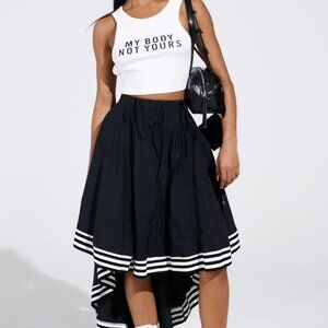 AKIRA Black A-Line Midi Skirt High-Low IN Nylon Size XL NWT